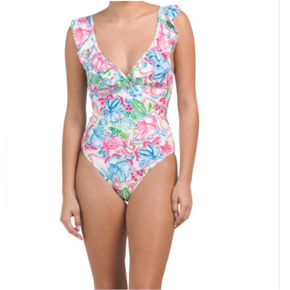 Stella Parker Ruffle Floral Print One Piece Swimsuit - Picture 1 of 15